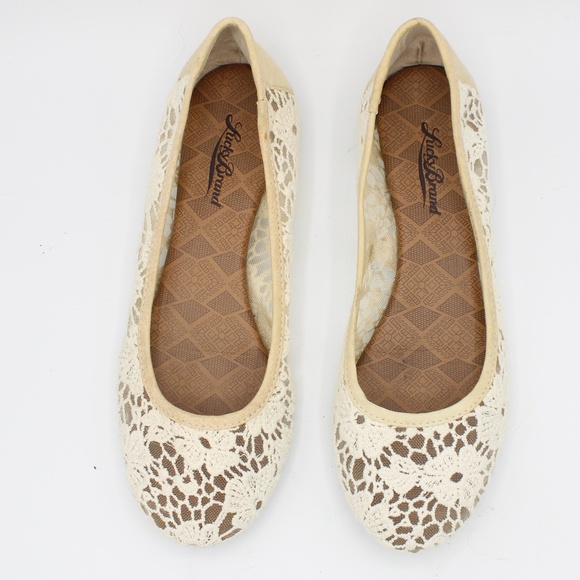 Lucky Brand Elisabeta Crochet Creme Ballet Flats - Picture 3 of 8